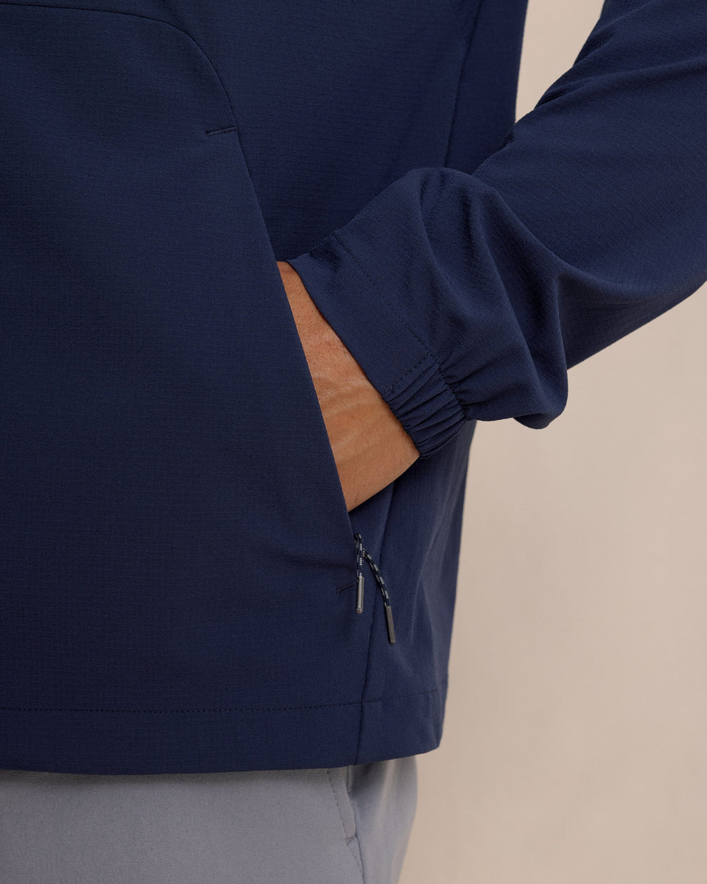 The detail view of the Southern Tide Brookview Performance Jacket by Southern Tide - Dress Blue