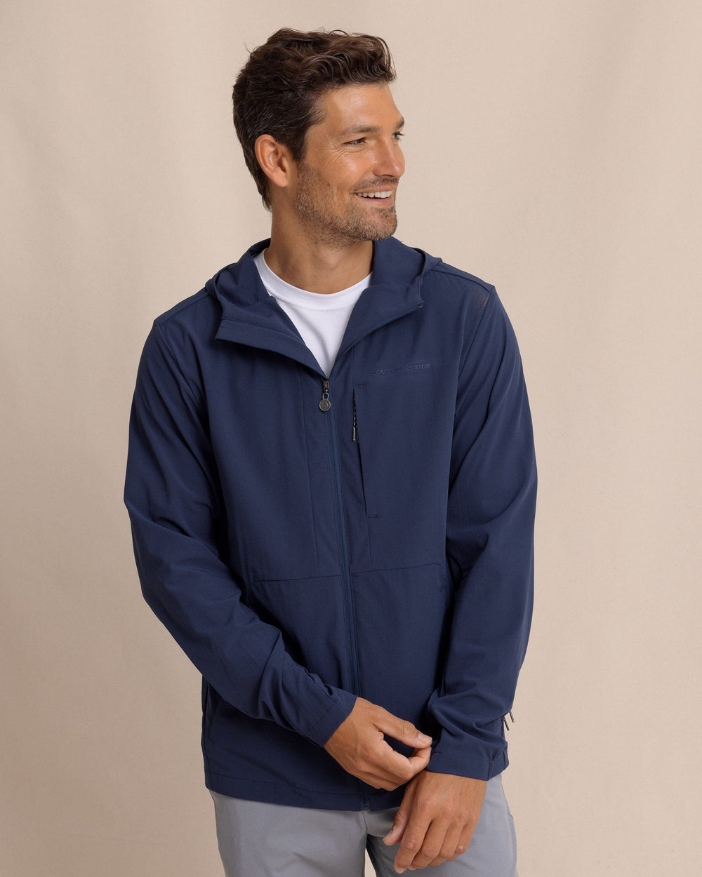 The front view of the Southern Tide Brookview Performance Jacket by Southern Tide - Dress Blue