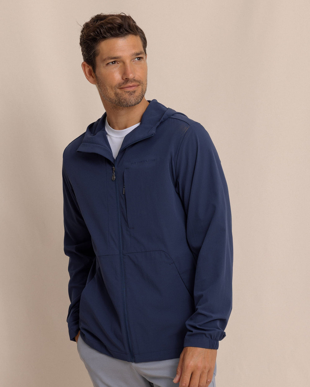 The front view of the Southern Tide Brookview Performance Jacket by Southern Tide - Dress Blue