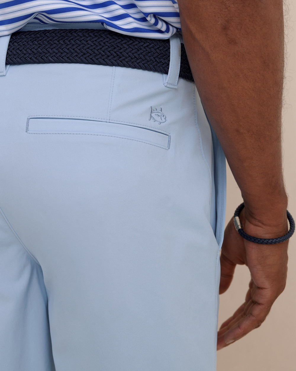 The detail view of the Southern Tide brrr°®-die 8" Performance Short in Cerulean by Southern Tide - Cerulean