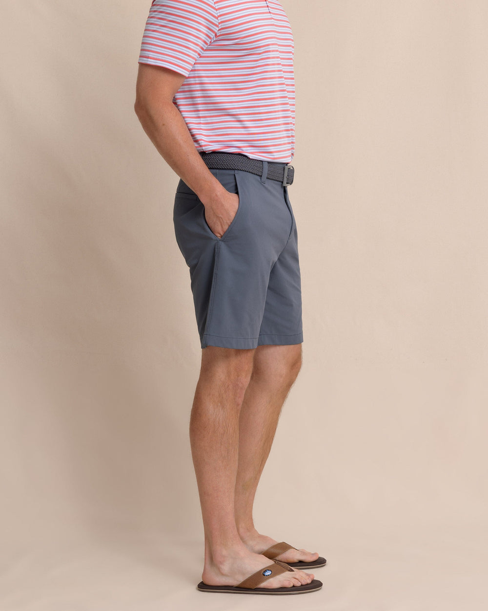 The side view of the Southern Tide brrr°®-die 8" Performance Short in Perfect Storm by Southern Tide - Perfect Storm