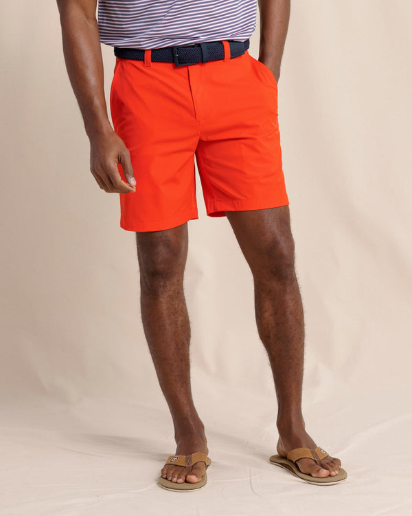 The front view of the Southern Tide brrr°®-die 8" Performance Short in Poppy Red by Southern Tide - Poppy Red