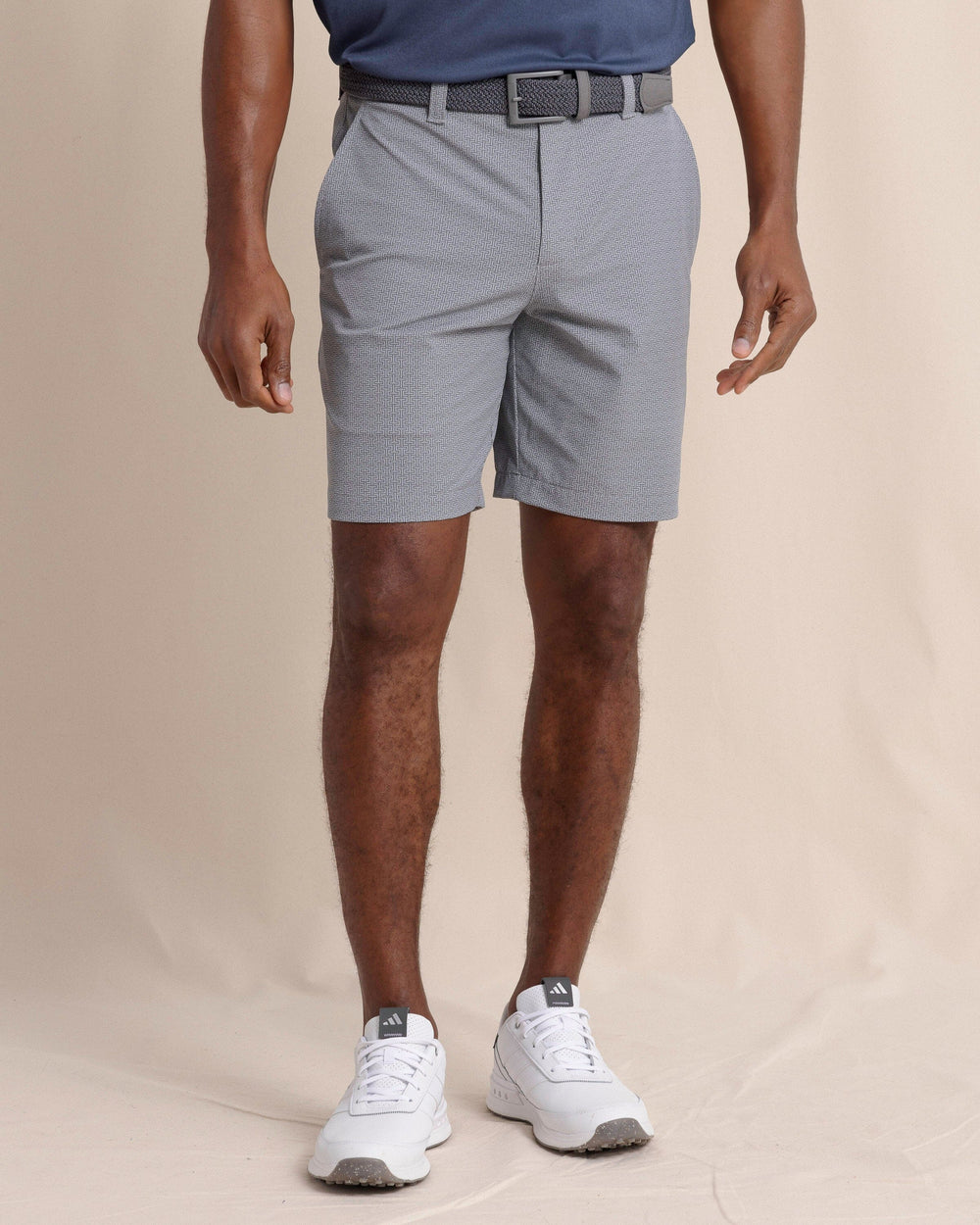 The front view of the Southern Tide brrr°®-die 8" ST Geo Printed Short by Southern Tide - Steel Grey