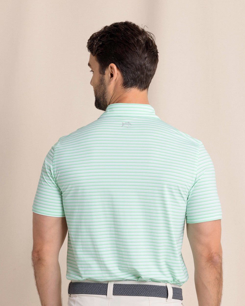 The back view of the Southern Tide brrr°®-eeze Breezy Point Stripe Polo by Southern Tide - Parakeet