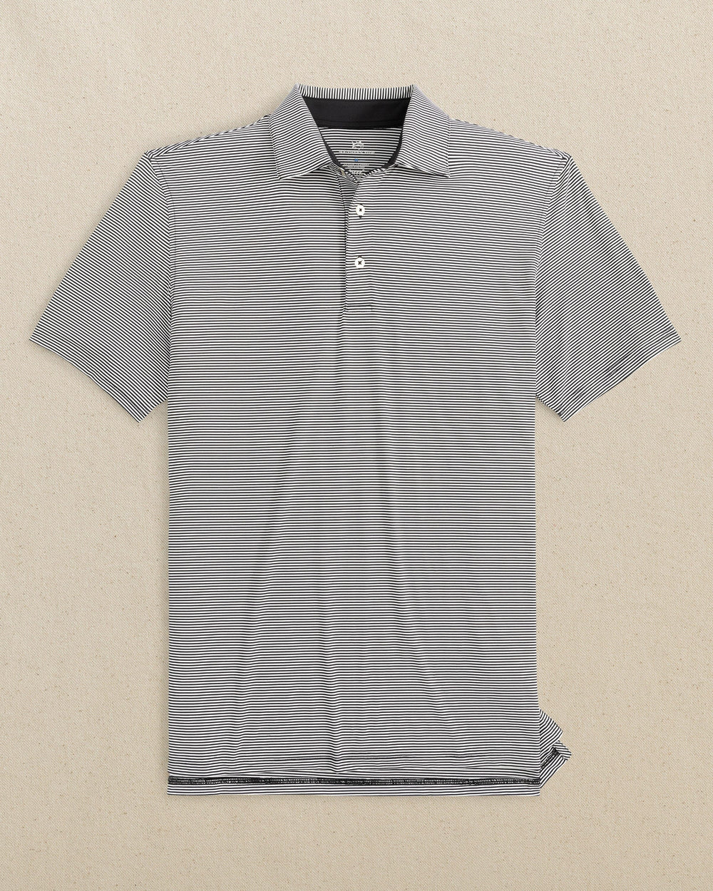 The front view of the Southern Tide brrr-eeze Meadowbrook Stripe Polo by Southern Tide - Caviar Black