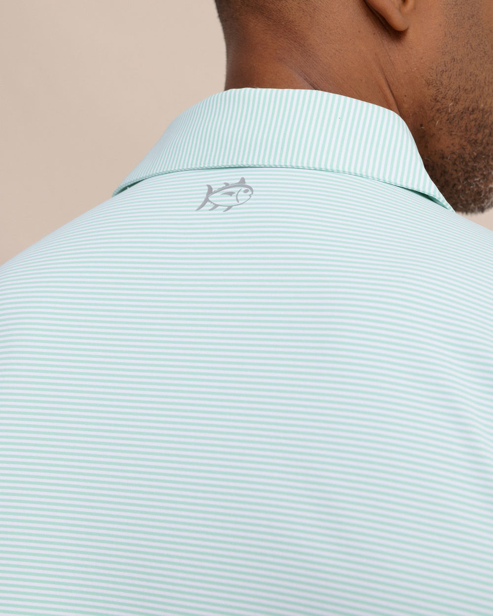 The detail view of the Southern Tide brrr°®-eeze Meadowbrook Stripe Polo by Southern Tide - Garden Grove