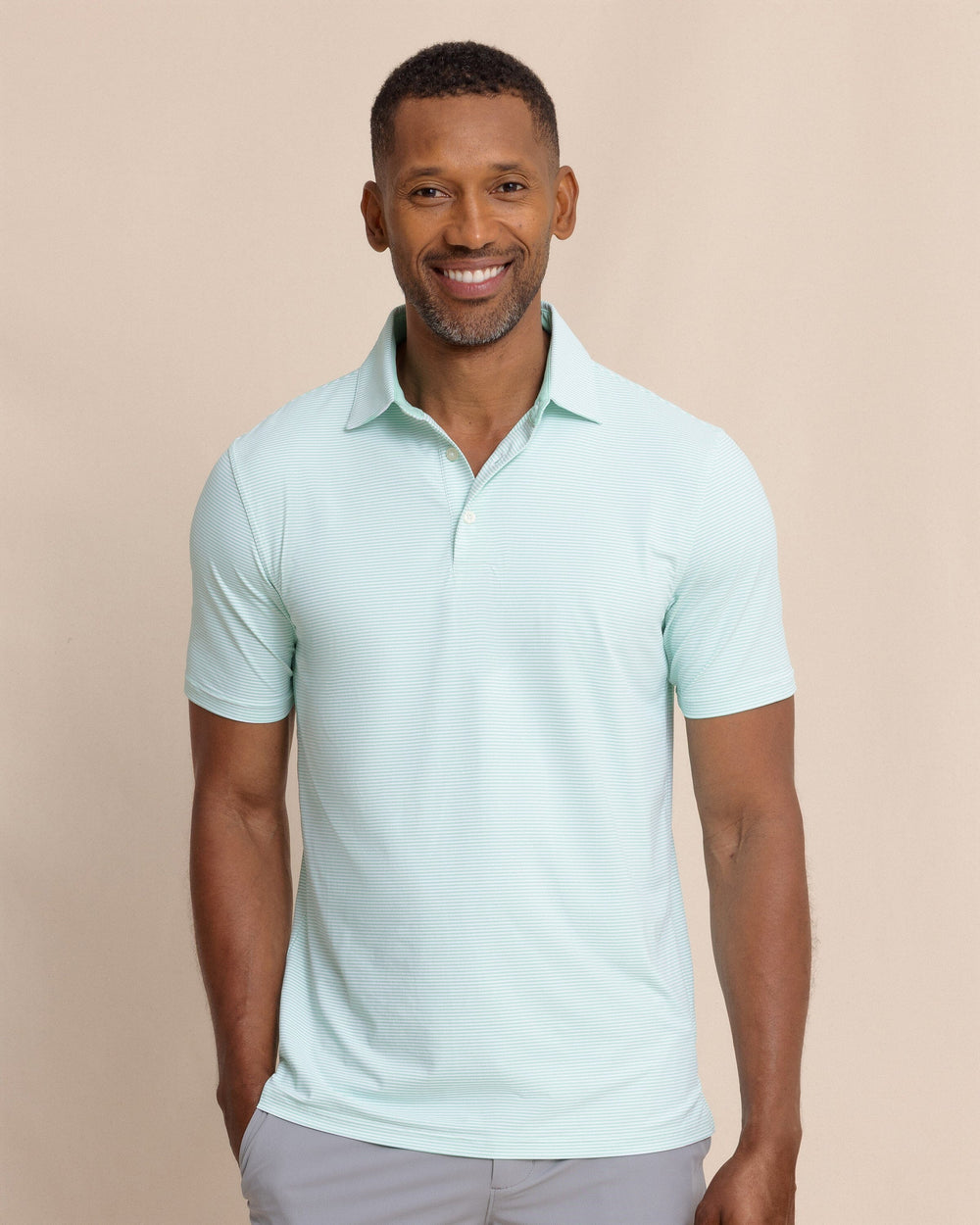The front view of the Southern Tide brrr°®-eeze Meadowbrook Stripe Polo by Southern Tide - Garden Grove