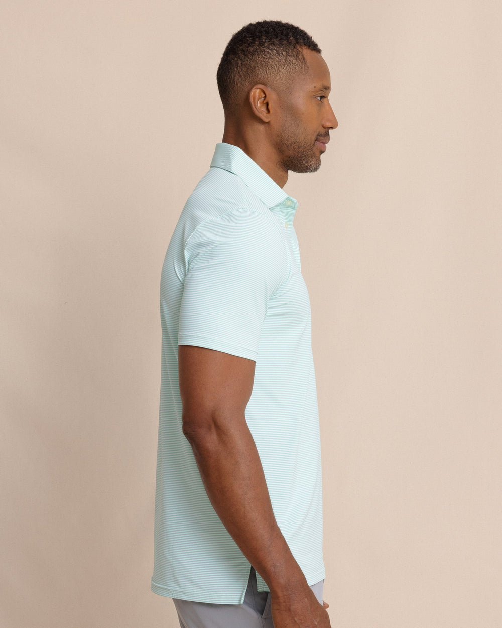 The side view of the Southern Tide brrr°®-eeze Meadowbrook Stripe Polo by Southern Tide - Garden Grove