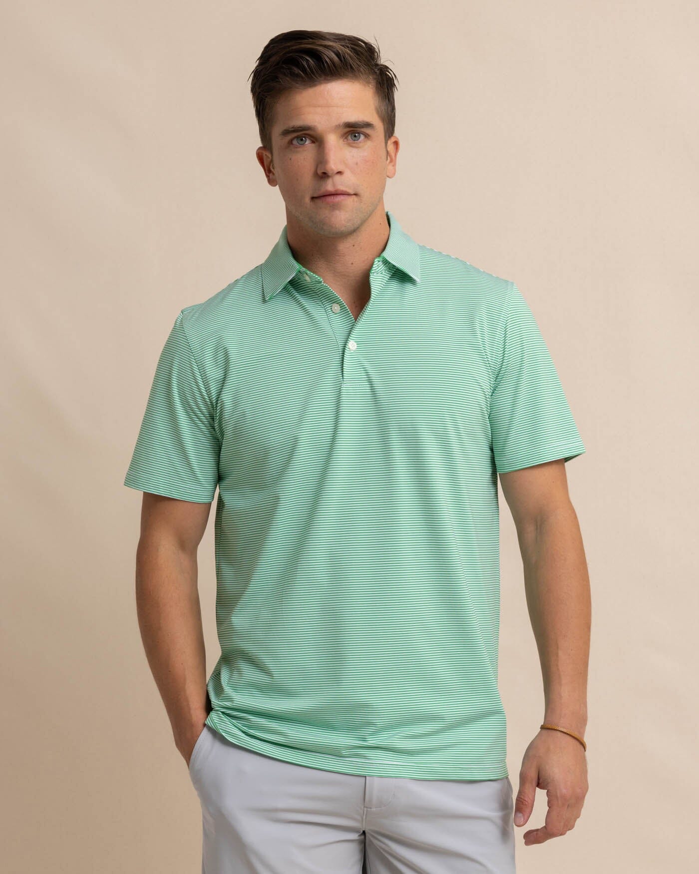 Men's brrr°®-eeze Meadowbrook Stripe Polo - Lawn Green | Southern Tide
