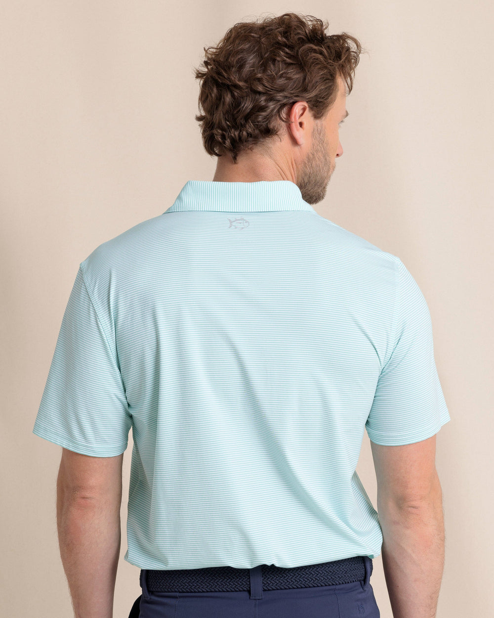 The back view of the Southern Tide brrr°®-eeze Meadowbrook Stripe Polo by Southern Tide - Mint