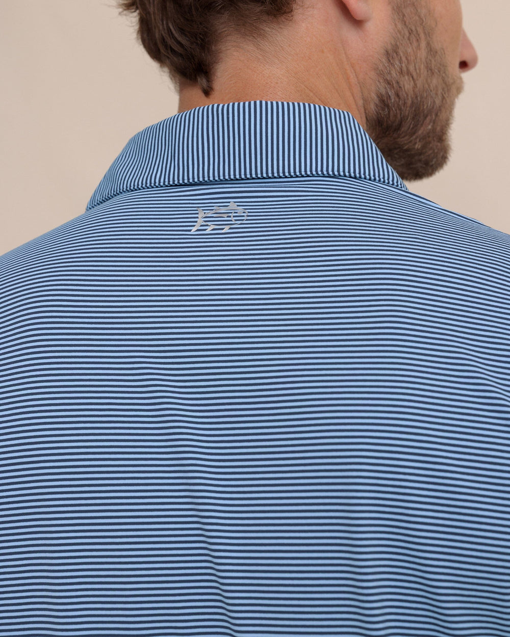 The detail view of the Southern Tide brrr°®-eeze Meadowbrook Stripe Polo by Southern Tide - Ocean Channel 
