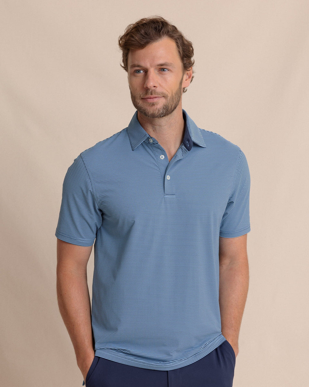 The front view of the Southern Tide brrr°®-eeze Meadowbrook Stripe Polo by Southern Tide - Ocean Channel 
