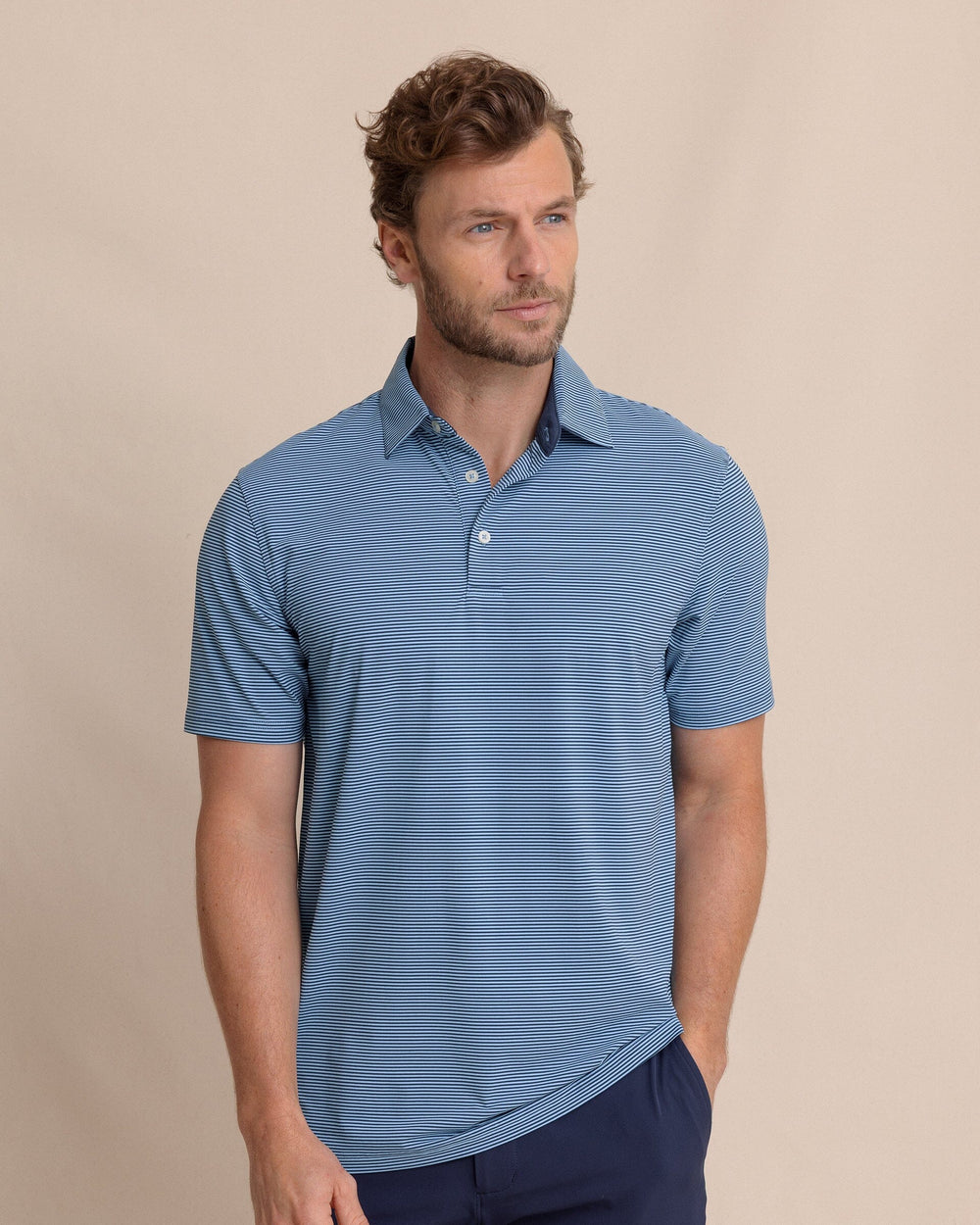 The front view of the Southern Tide brrr°®-eeze Meadowbrook Stripe Polo by Southern Tide - Ocean Channel 