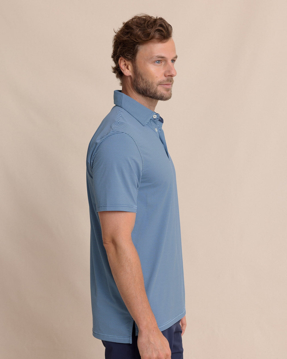 The side view of the Southern Tide brrr°®-eeze Meadowbrook Stripe Polo by Southern Tide - Ocean Channel 