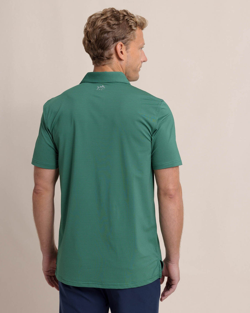 The back view of the Southern Tide brrr-eeze Meadowbrook Stripe Polo by Southern Tide - Fir