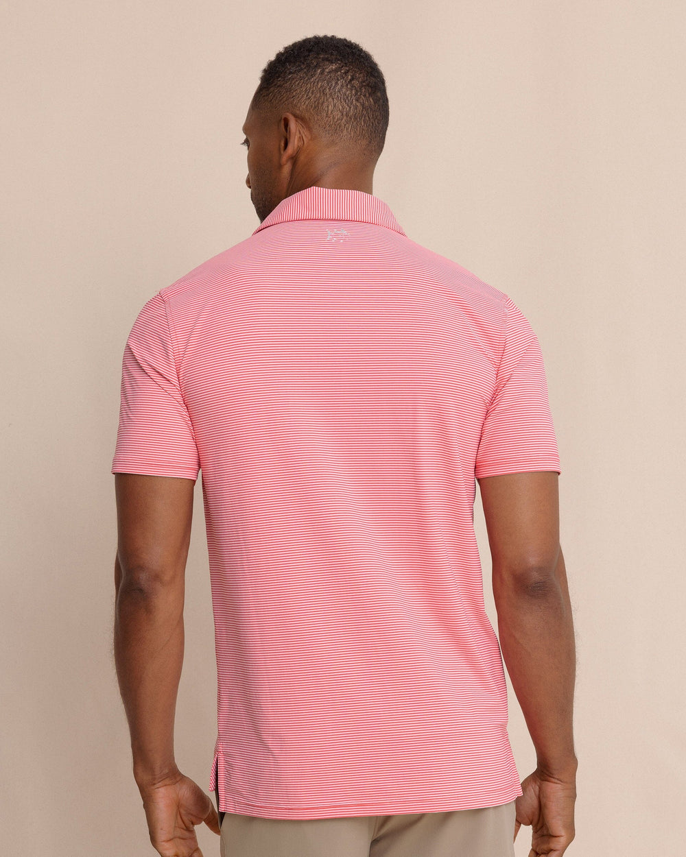 The back view of the Southern Tide brrr°®-eeze Meadowbrook Stripe Polo by Southern Tide - Snapper