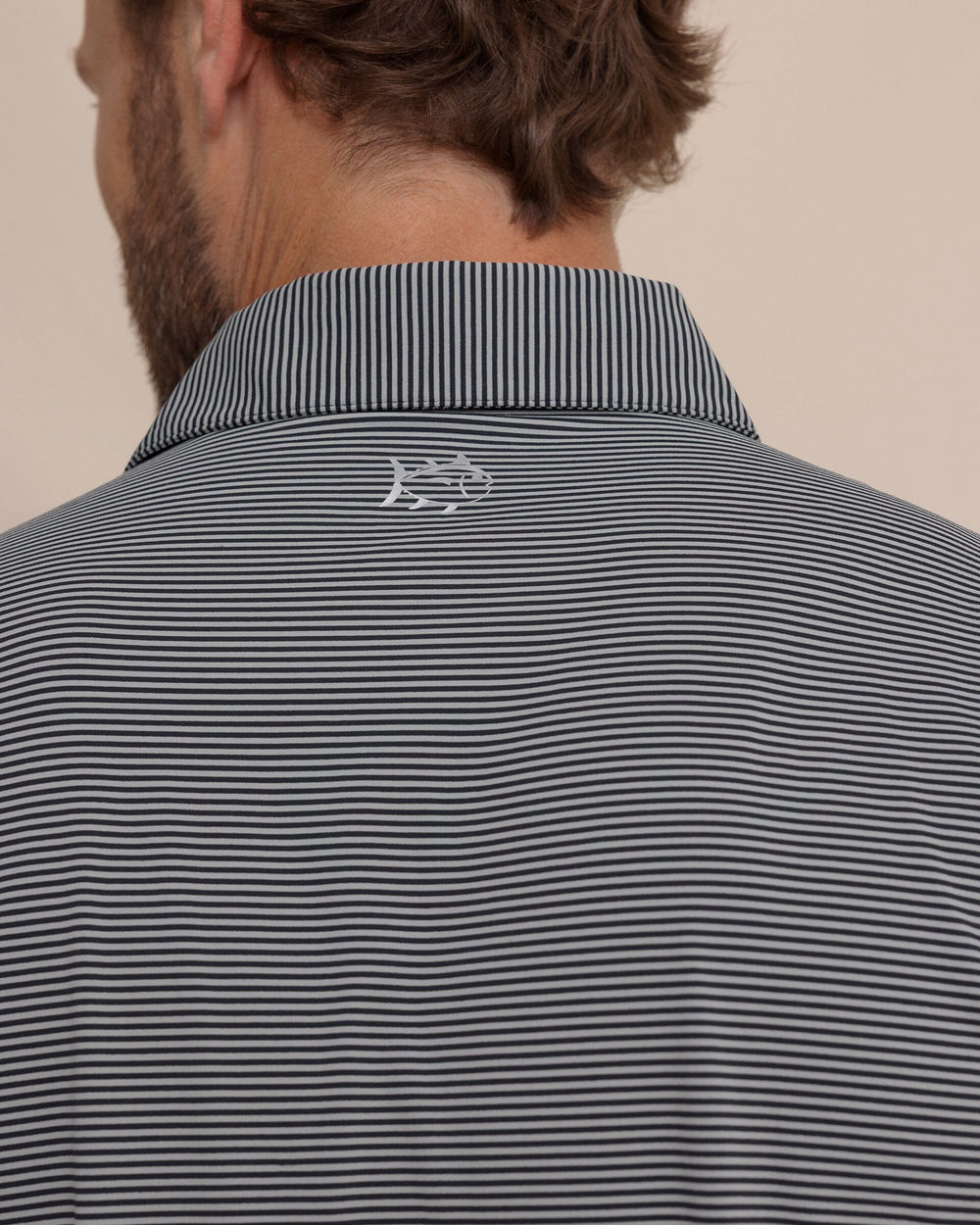 The detail view of the Southern Tide brrr°®-eeze Meadowbrook Stripe Polo by Southern Tide - Steel