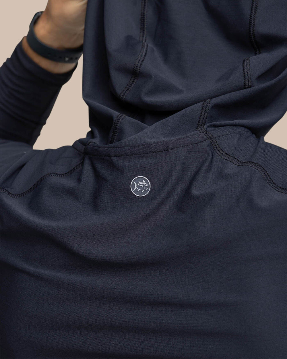 The yoke view of the Southern Tide brrr-illiant Performance Hoodie by Southern Tide - Caviar Black