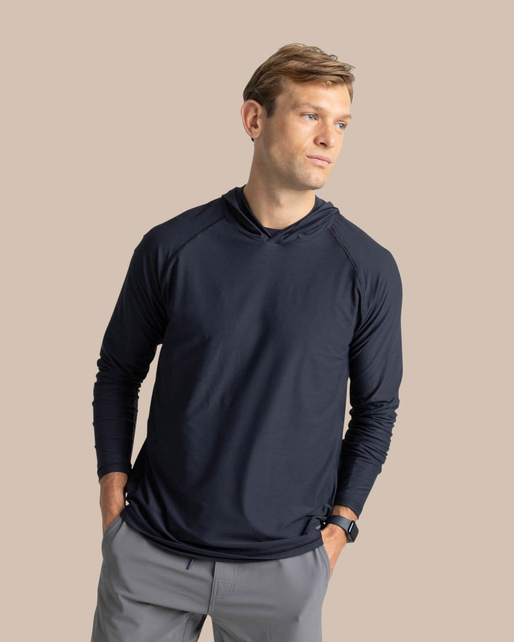 The front view of the Southern Tide brrr-illiant Performance Hoodie by Southern Tide - Caviar Black