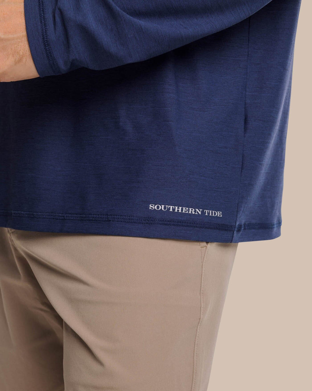 The detail view of the Southern Tide brrr°®-illiant Performance Hoodie by Southern Tide - Nautical Navy