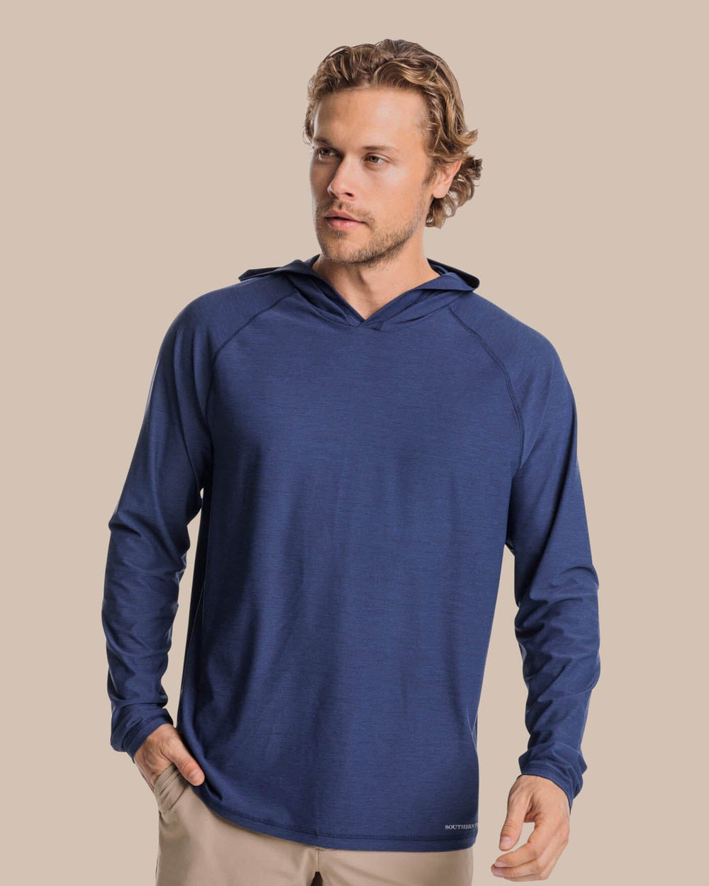 The front view of the Southern Tide brrr°®-illiant Performance Hoodie by Southern Tide - Nautical Navy
