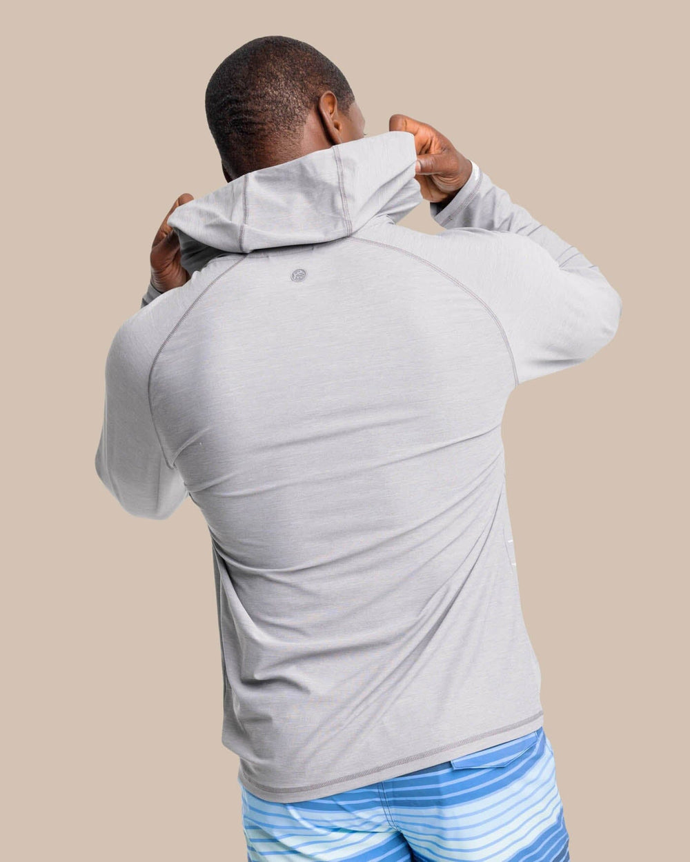 The back view of the Southern Tide brrr°®-illiant Performance Hoodie by Southern Tide - Steel Grey