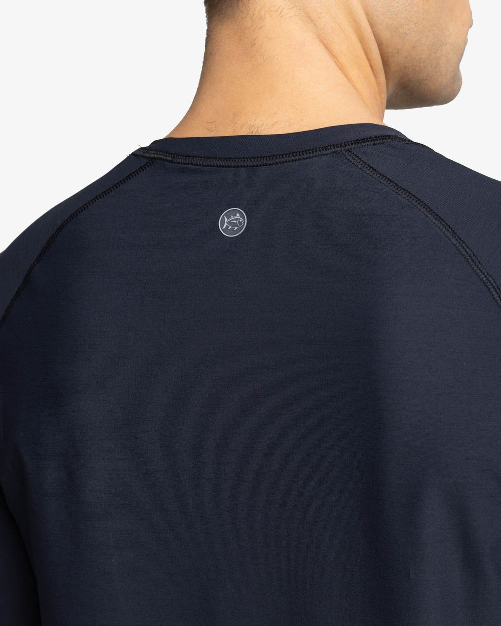 The yoke view of the Southern Tide brrr-illiant Performance Long Sleeve T-Shirt by Southern Tide - Caviar Black