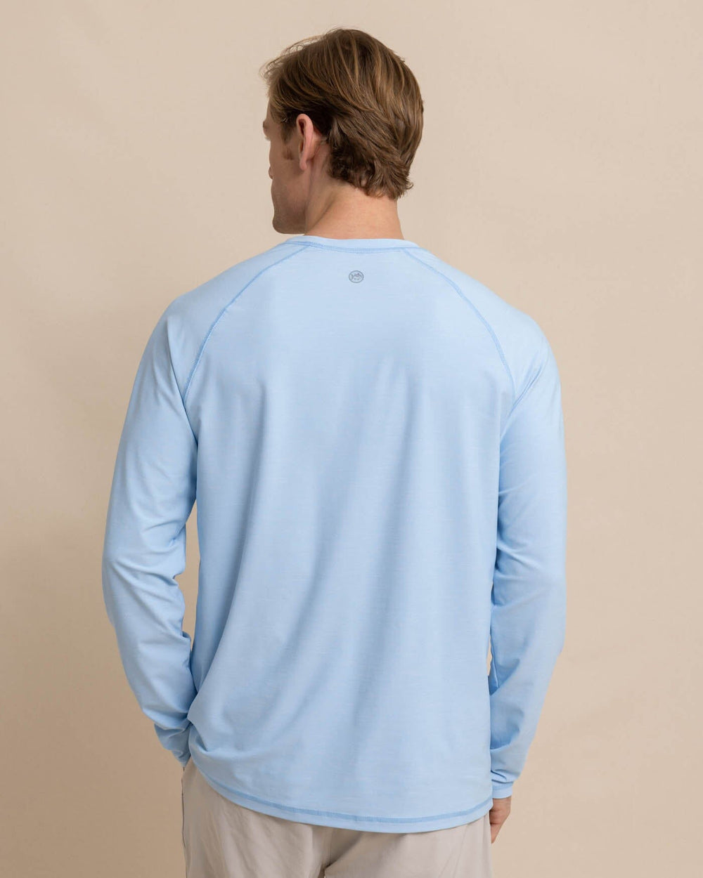 The back view of the Southern Tide brrr illiant Performance Long Sleeve T-Shirt by Southern Tide - Clearwater Blue