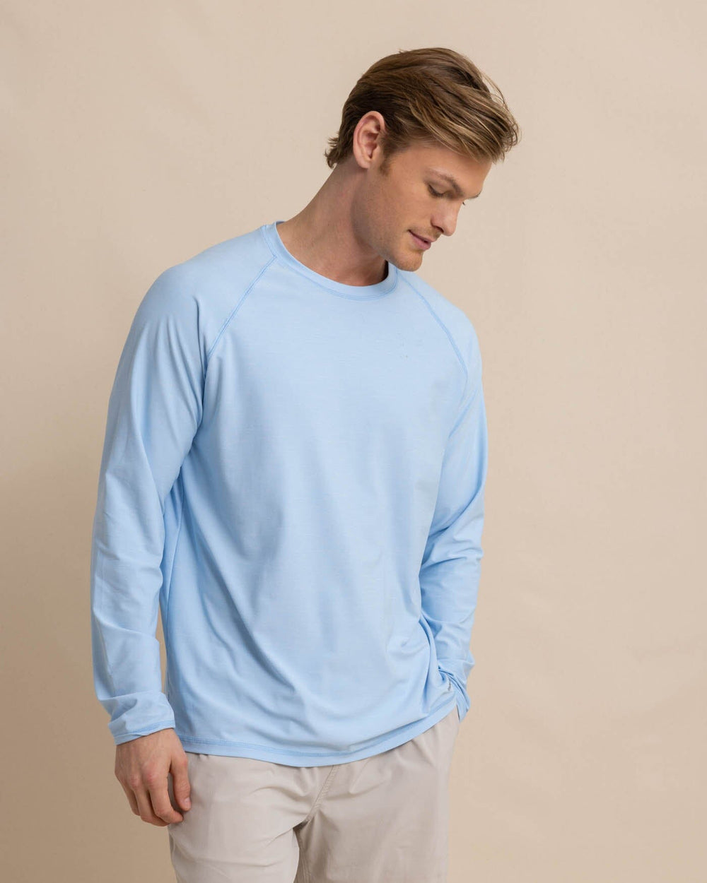 The front view of the Southern Tide brrr illiant Performance Long Sleeve T-Shirt by Southern Tide - Clearwater Blue