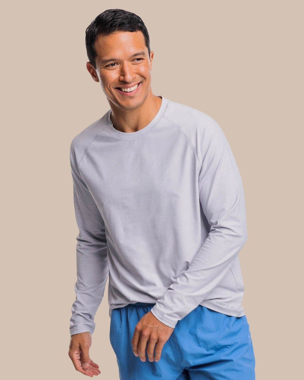 The front view of the Southern Tide brrr-illiant Performance Long Sleeve Tee by Southern Tide - Platinum Grey