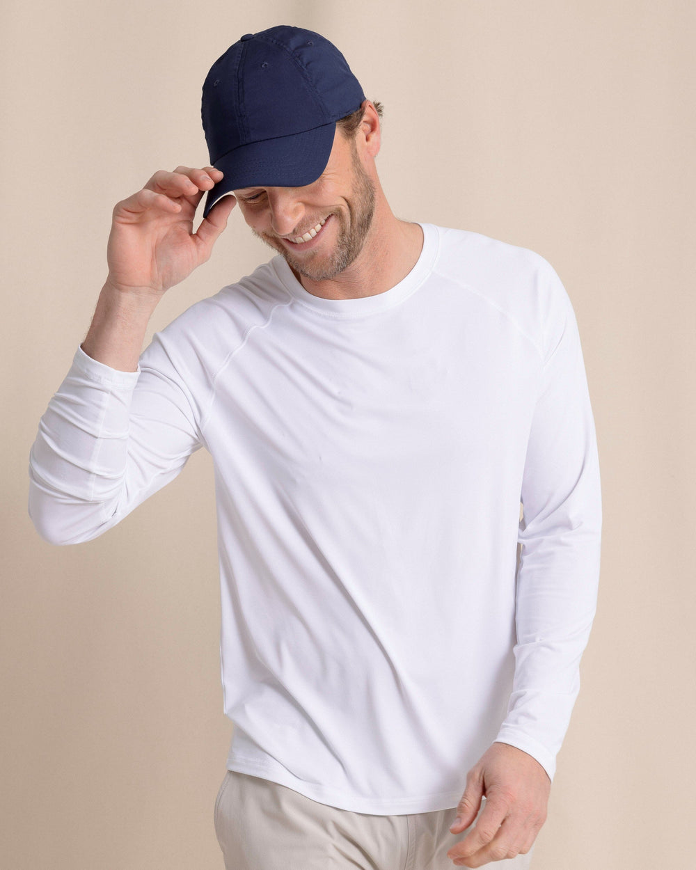 The front view of the Southern Tide brrr°®-illiant Performance Long Sleeve T-Shirt by Southern Tide - Classic White