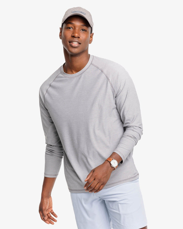 The front view of the Southern Tide brrr-illiant Performance Long Sleeve Tee by Southern Tide - Steel Grey