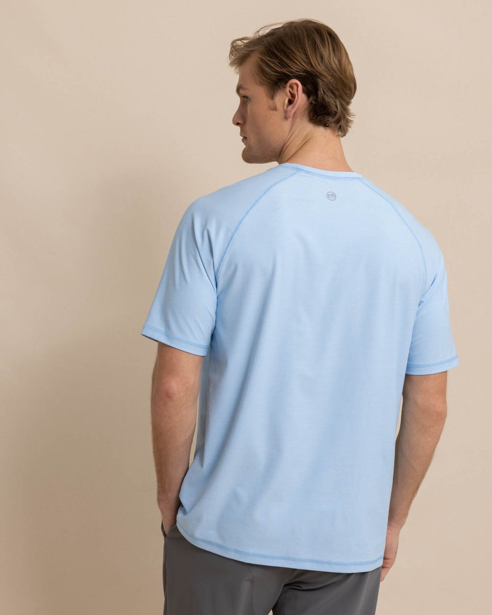 The back view of the Southern Tide brrr illiant Performance T-Shirt by Southern Tide - Clearwater Blue