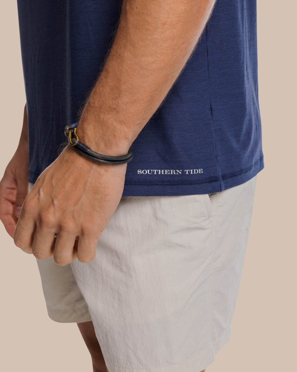 The label view of the Southern Tide brrr°®-illiant Performance Tee by Southern Tide - Nautical Navy