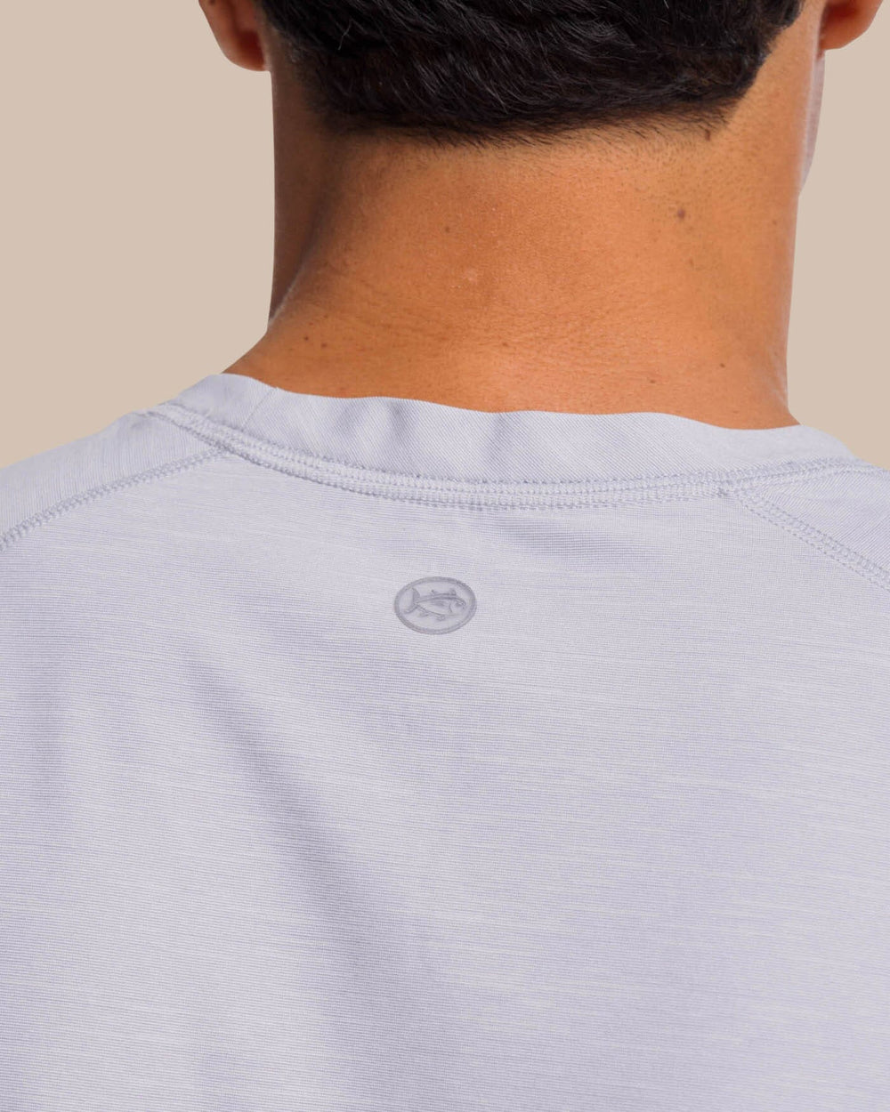 The yoke view of the Southern Tide brrr°®-illiant Performance Tee by Southern Tide - Platinum Grey
