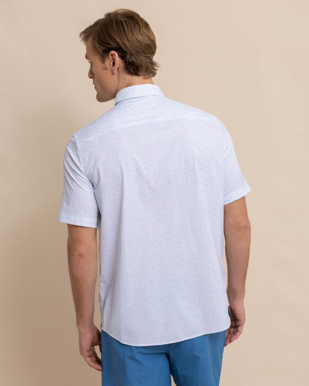 The back view of the Southern Tide brrr Intercoastal Casual Water Short Sleeve SportShirt by Southern Tide - Classic White