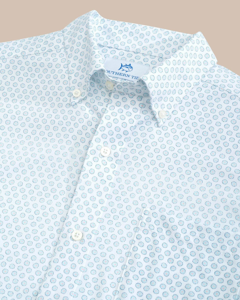 The detail view of the Southern Tide brrr Intercoastal Floral To See Short Sleeve Sportshirt by Southern Tide - Wake Blue