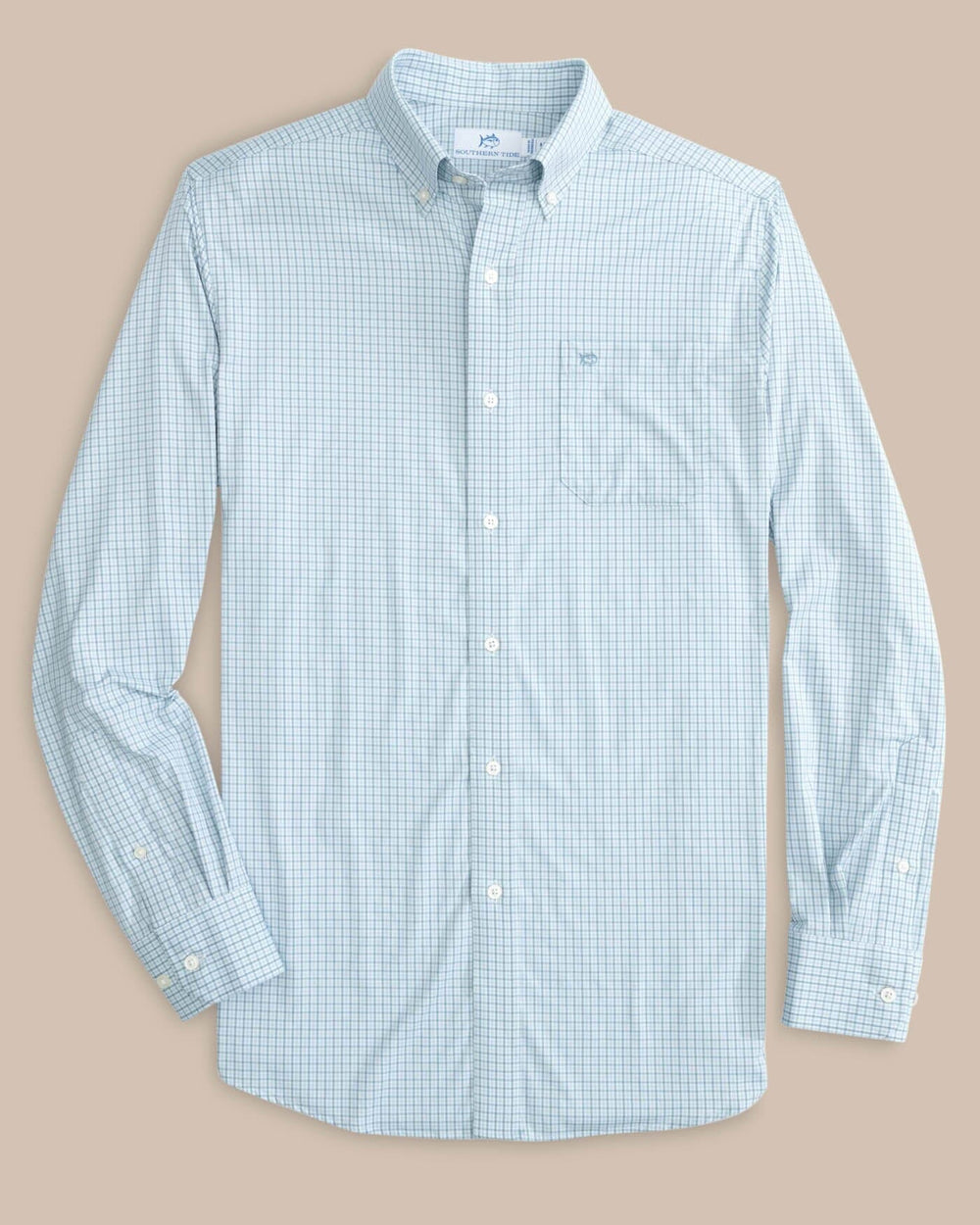 The front view of the Southern Tide brrr Intercoastal McBee Check Long Sleeve Sportshirt by Southern Tide - Windward Blue