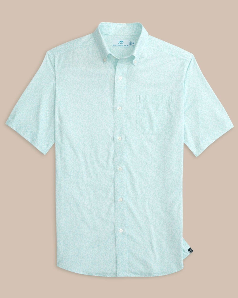 The front view of the Southern Tide brrr Intercoastal That Floral Feeling Short Sleeve Sport Shirt by Southern Tide - Classic White