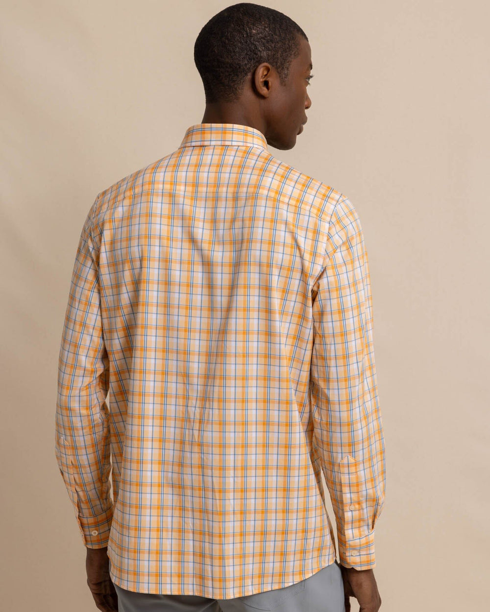 The back view of the Southern Tide brrr Whalehead Plaid Intercoastal Sport Shirt by Southern Tide - Horizon