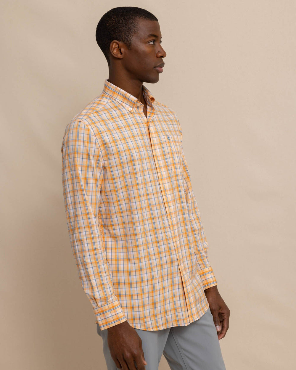 The front view of the Southern Tide brrr Whalehead Plaid Intercoastal Sport Shirt by Southern Tide - Horizon