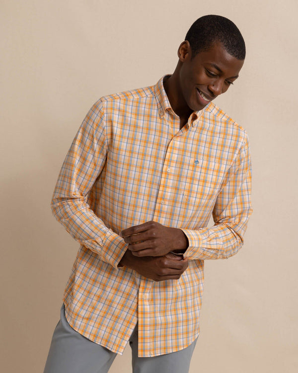 The front view of the Southern Tide brrr Whalehead Plaid Intercoastal Sport Shirt by Southern Tide - Horizon