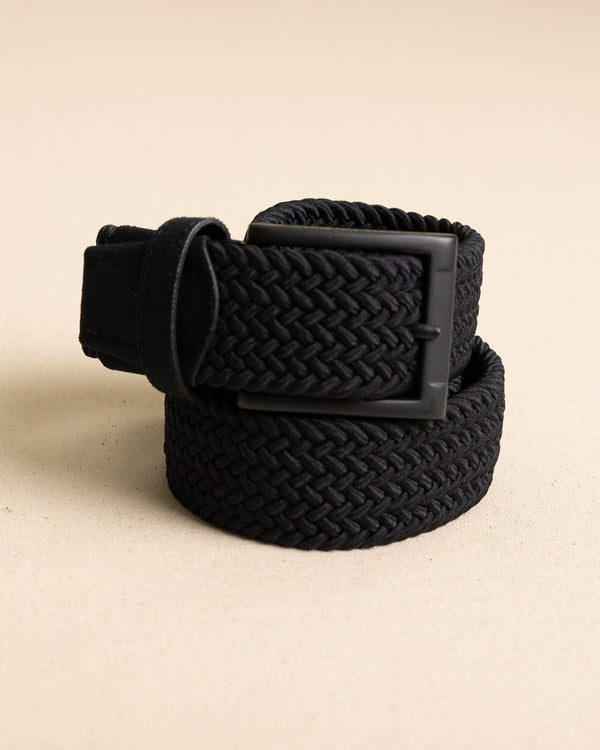 The front view of the Southern Tide Caddie Braided Belt by Southern Tide - Caviar Black