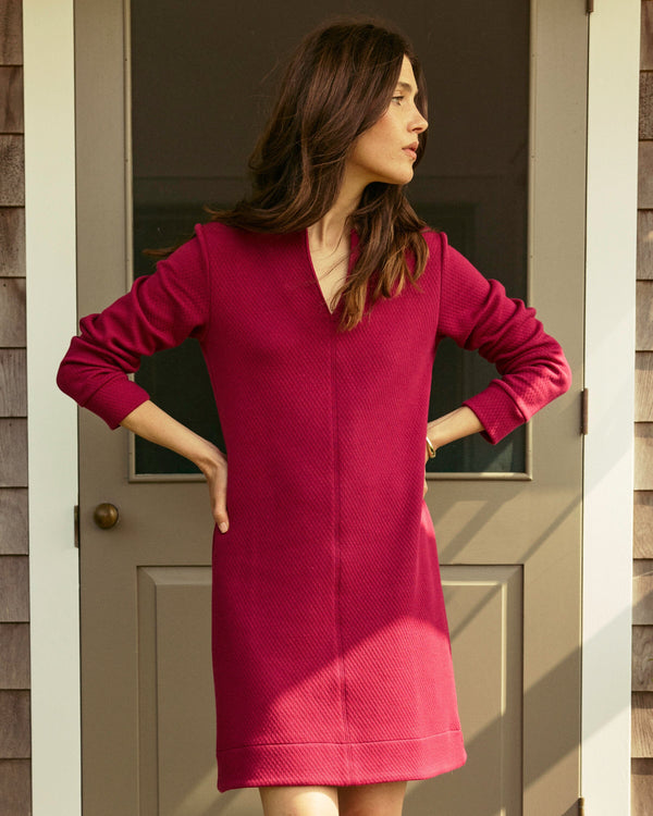 The lifestyle view of the Southern Tide Cady Jacquard Dress by Southern Tide - Carolina Plum