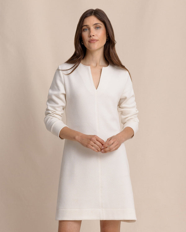 The front view of the Southern Tide Cady Jacquard Dress by Southern Tide - Sand White