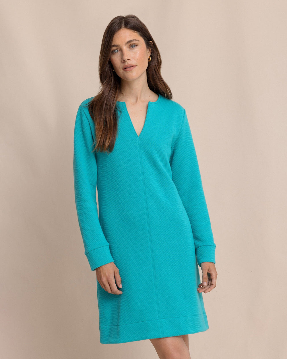 The front view of the Southern Tide Cady Jacquard Dress by Southern Tide - Spruce Shade