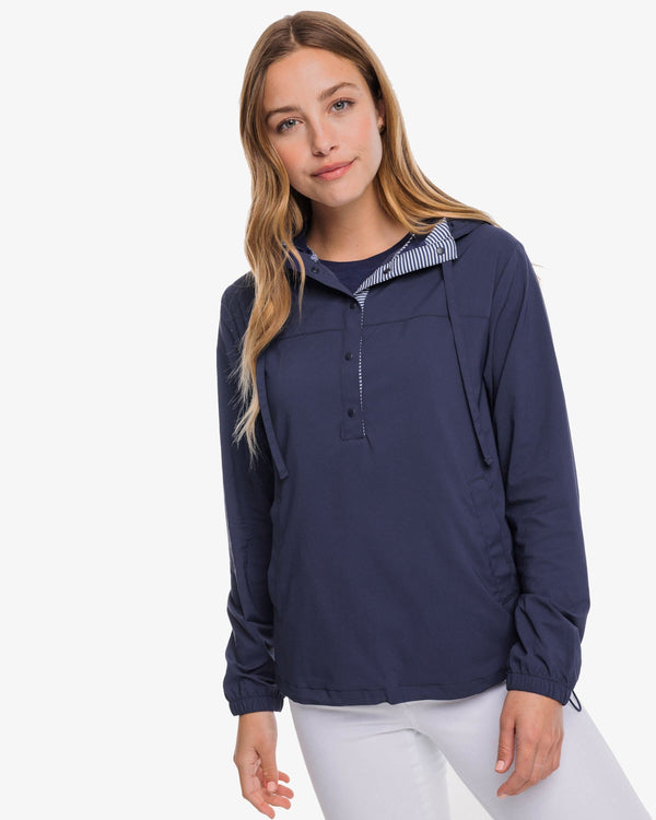 The front view of the Southern Tide Calie Pop Placket Popover by Southern Tide - Dress Blue