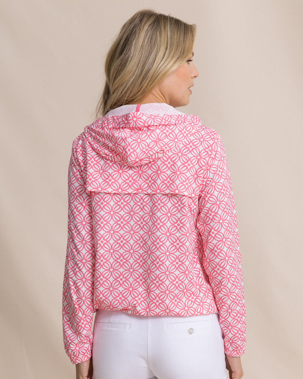 The back view of the Southern Tide Calie Printed Popover by Southern Tide - Island Pink