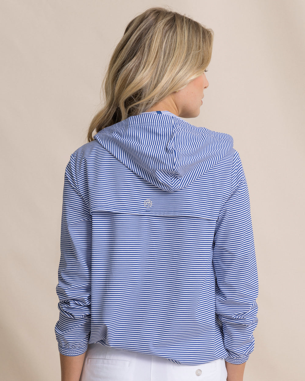The back view of the Southern Tide Calie Skip Stripe Popover by Southern Tide - Nautical Blue