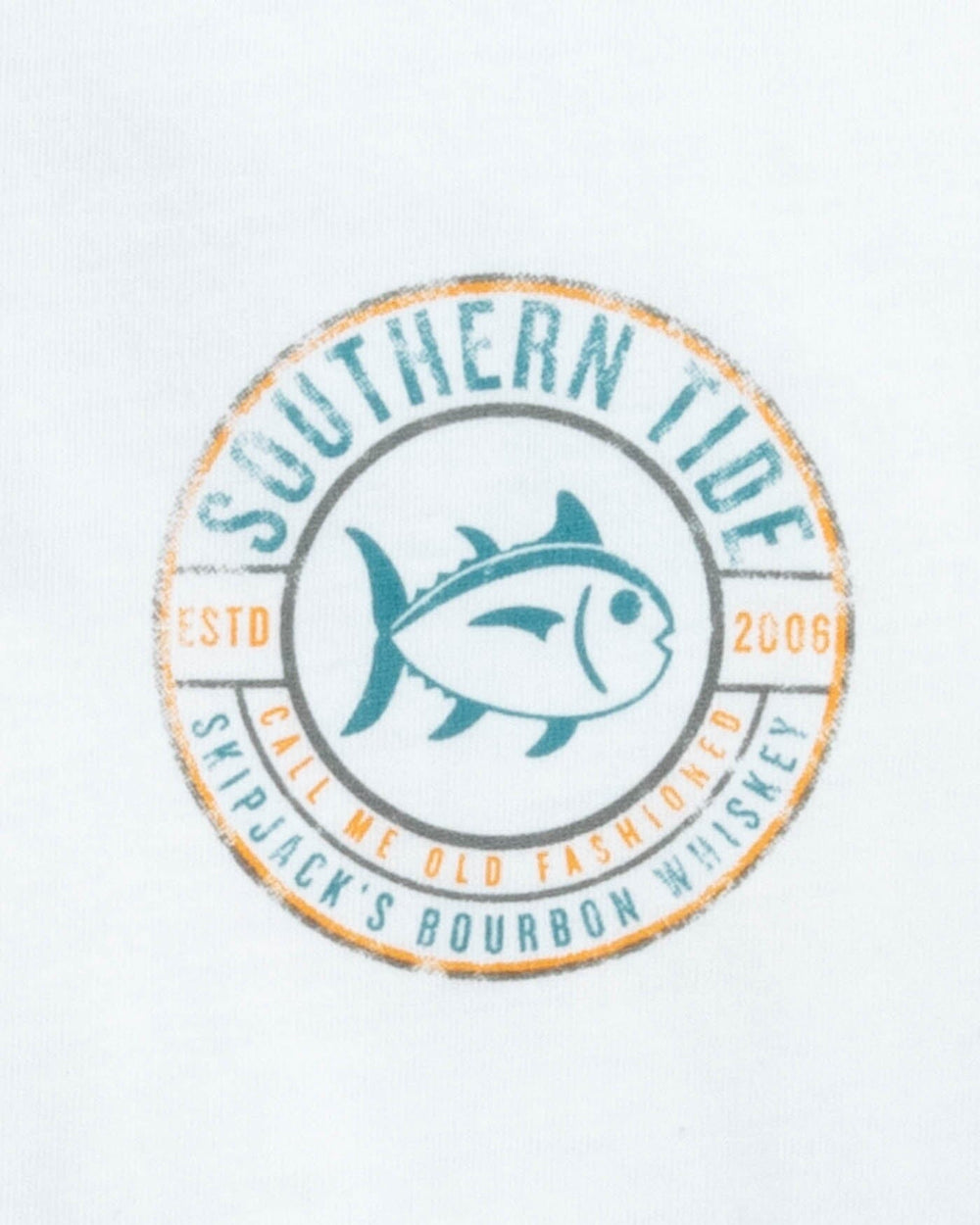 The detail view of the Southern Tide Call Me Old Fashioned T-Shirt by Southern Tide - Classic White